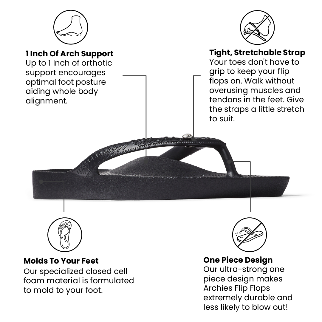 Arch Support Flip Flops - Classic - Crystal Black - Supportive Casual Sandals
