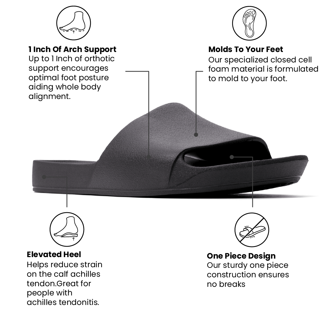 Arch Support Slides - Classic - Black - Easy Wear Weekend Slides
