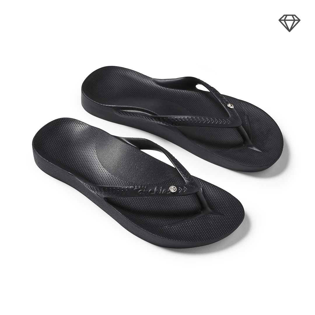 Arch Support Flip Flops - Classic - Crystal Black - Supportive Casual Sandals
