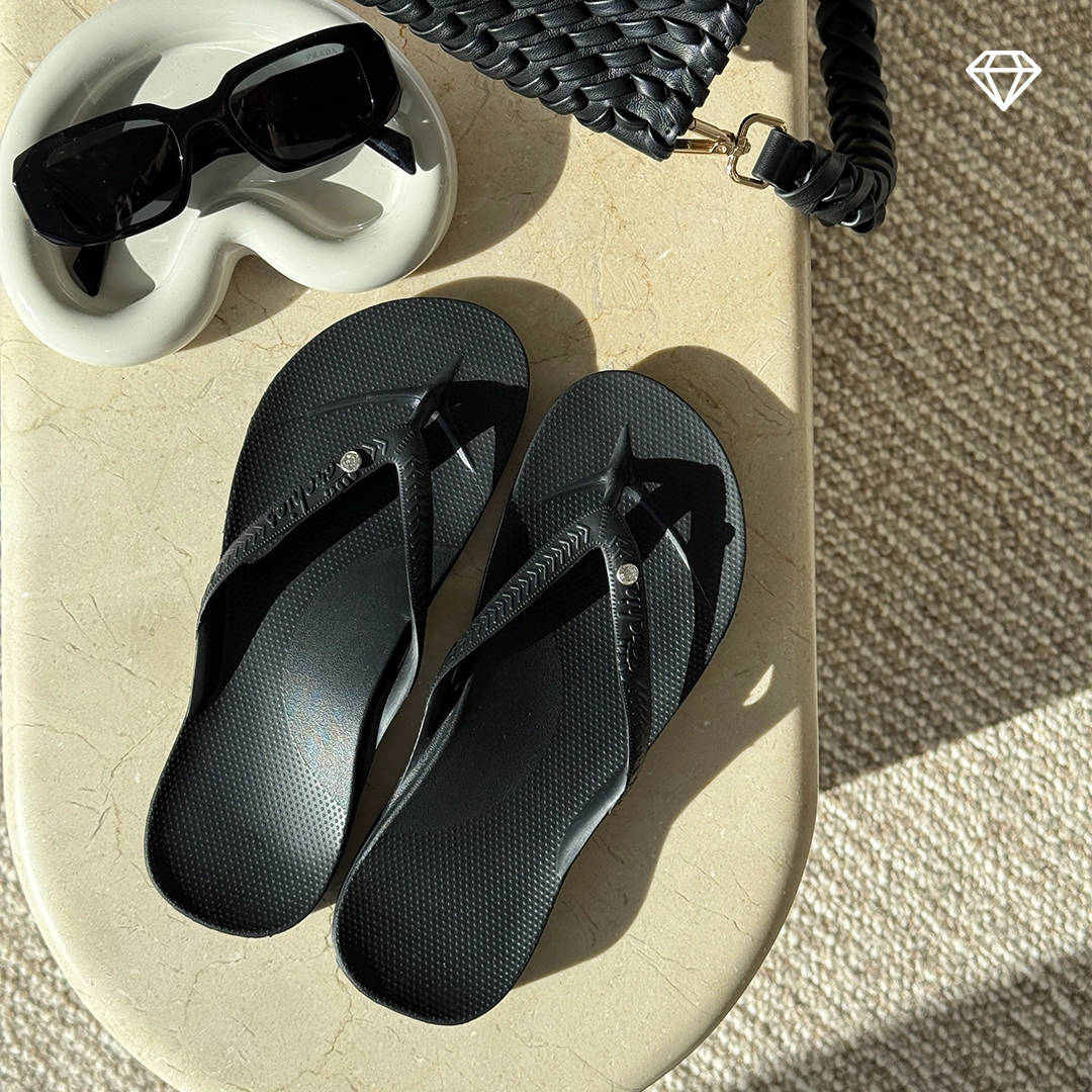 Arch Support Flip Flops - Classic - Crystal Black - Supportive Casual Sandals