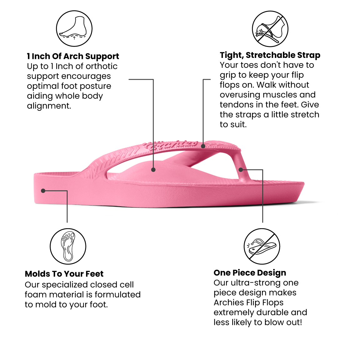 Arch Support Flip Flops - Classic - Hot Pink - Cushioned Travel Sandals
