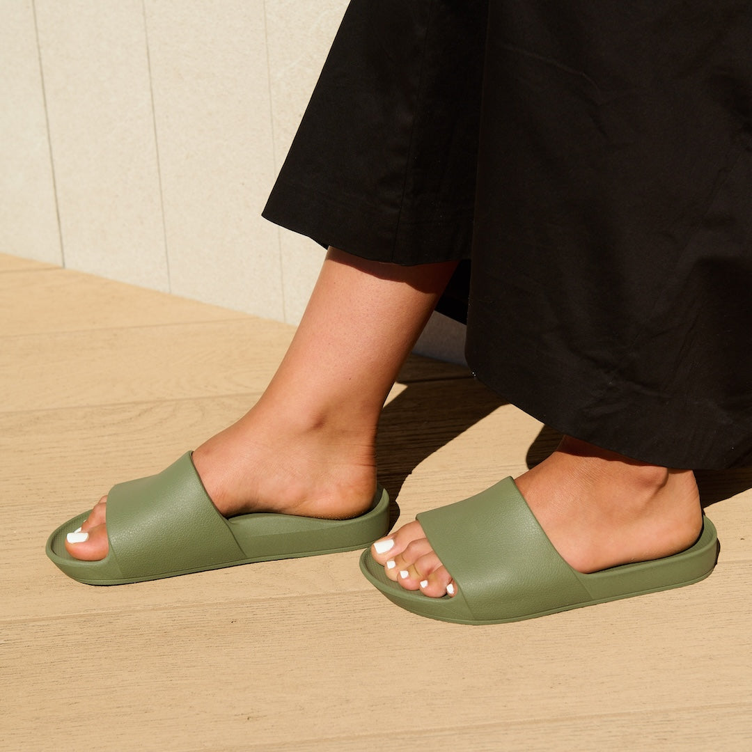 Arch Support Slides - Classic - Olive - Clean Look Travel Sandals
