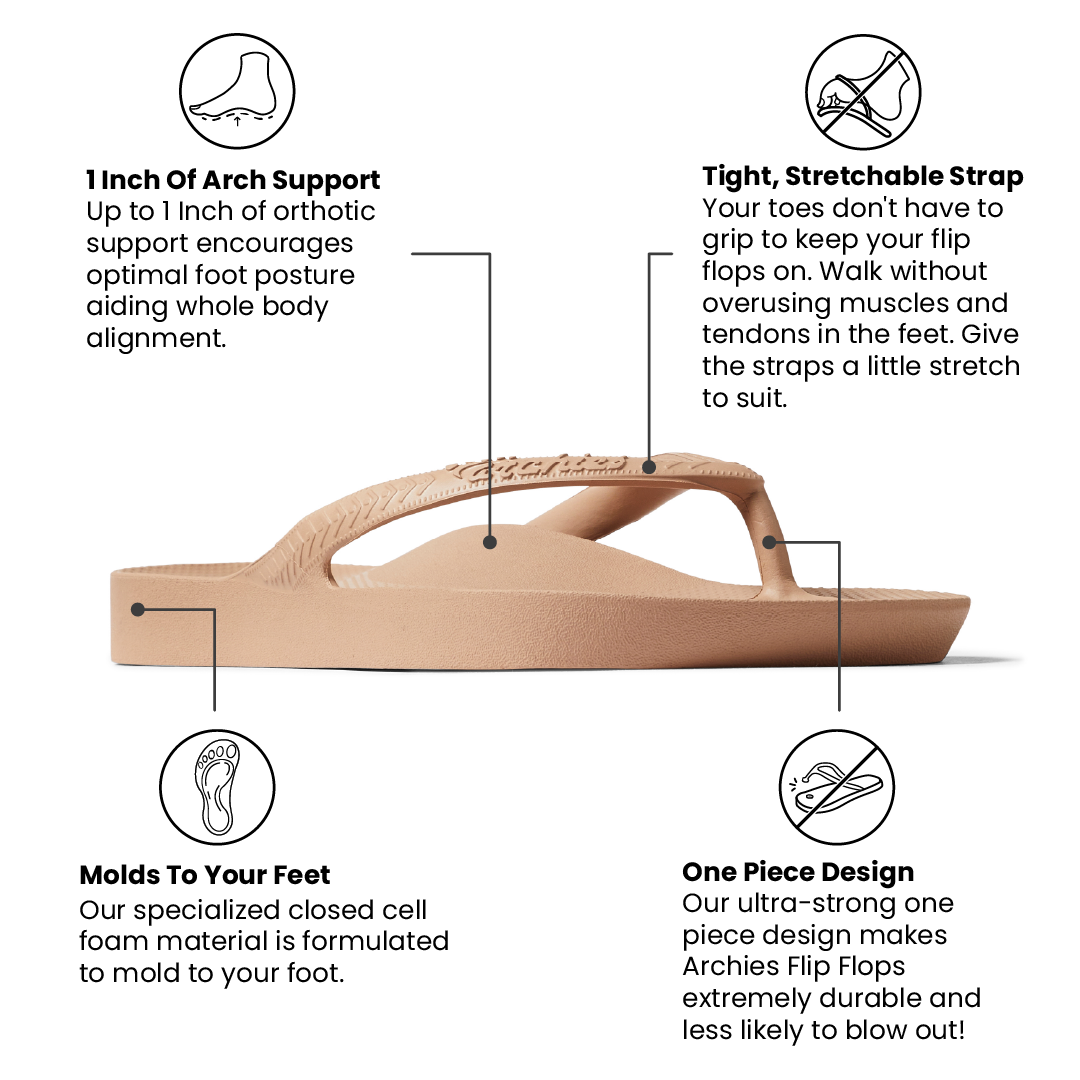 Arch Support Flip Flops - Classic - Tan - Daily Flexible Sandals