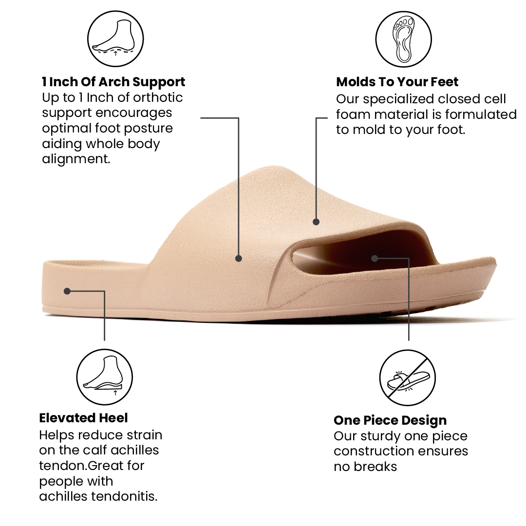 Arch Support Slides - Classic - Tan - Pool Ready Travel Sandals