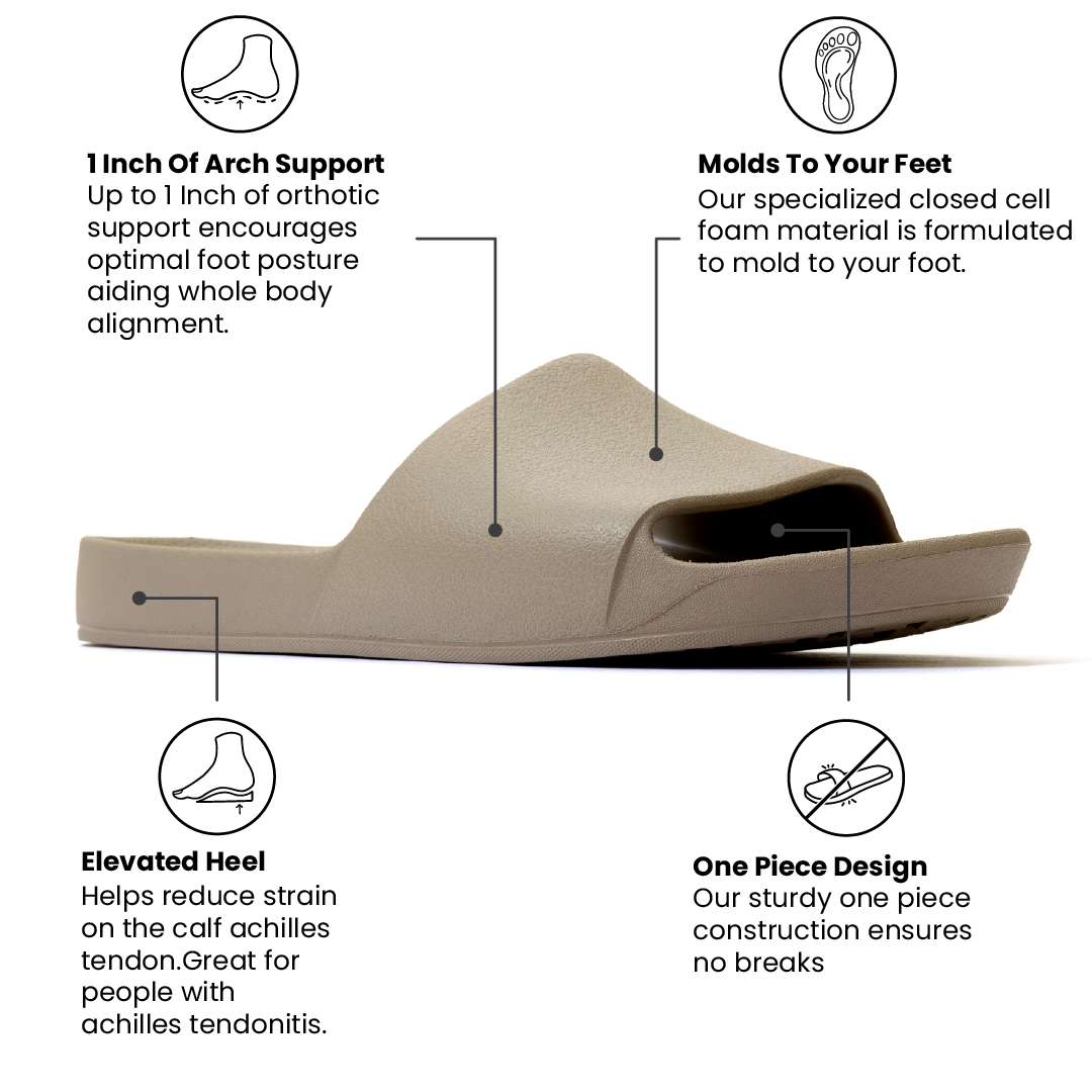Arch Support Slides - Classic - Taupe - Classic Soft Strap Sandals