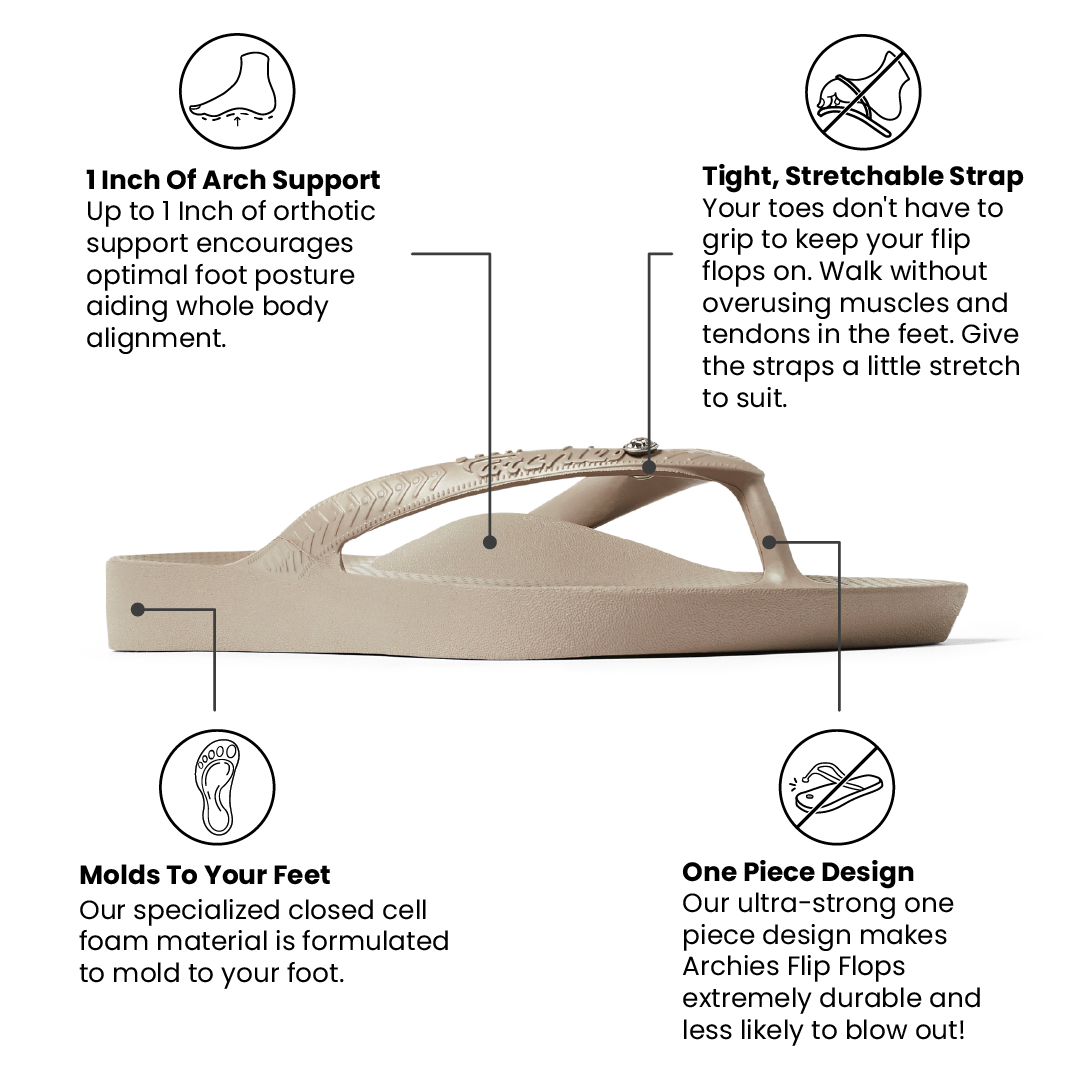 Arch Support Flip Flops - Classic - Crystal Taupe - Simple Support Slides