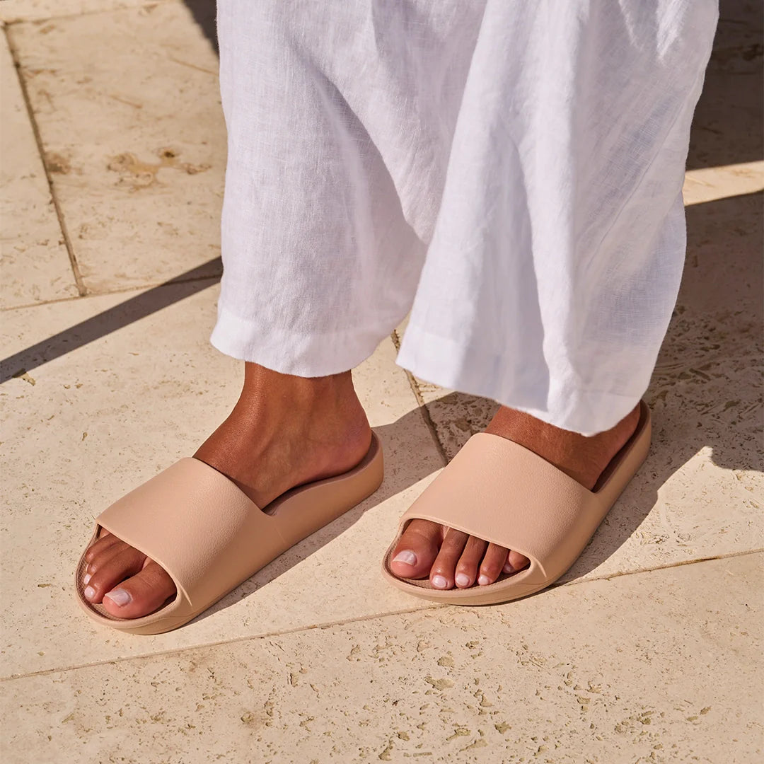 Arch Support Slides - Classic - Tan - Pool Ready Travel Sandals