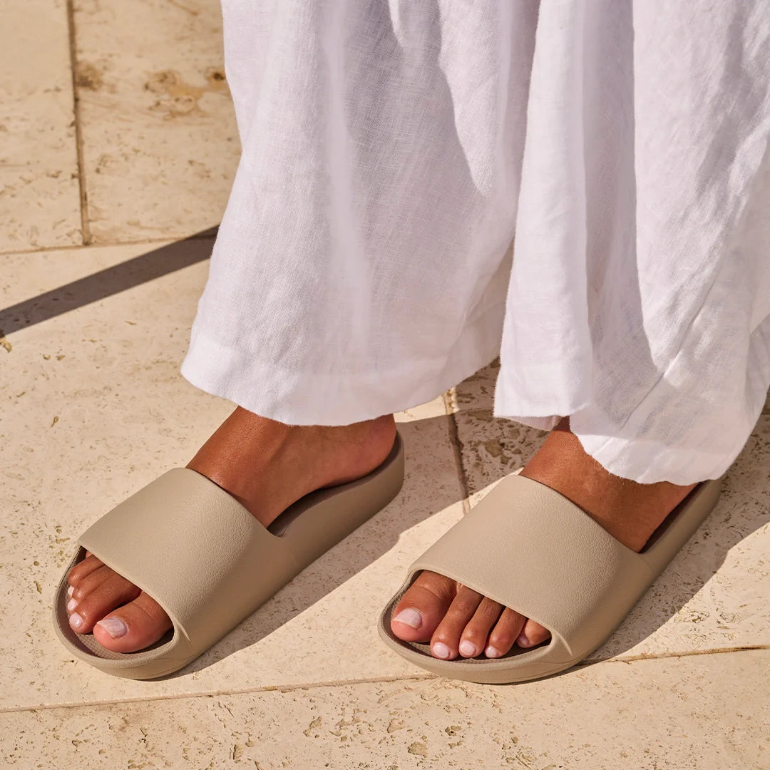 Arch Support Slides - Classic - Taupe - Classic Soft Strap Sandals